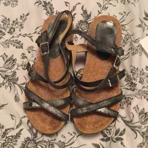 Metallic Silver cork wedge sandal
